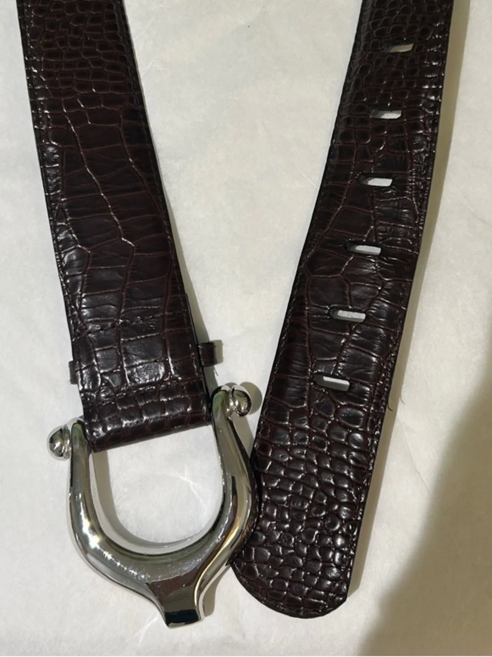 Set of 2 Brian Toohey Vintage Brown Leather Belts Polished Silver Buckles 🐊 🦎🪎